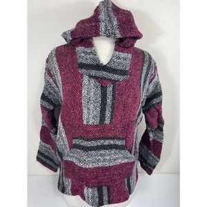 BAJA JOE Mexican Hoodie Rug Pullover Hooded Hippie Sweatshirt Jacket Small Beach